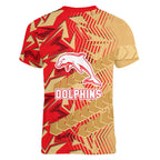 Dolphins Rugby Women V-Neck T-Shirt Fierce Mascot Geometric Tribal Art