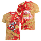 Dolphins Rugby Women V-Neck T-Shirt Fierce Mascot Geometric Tribal Art