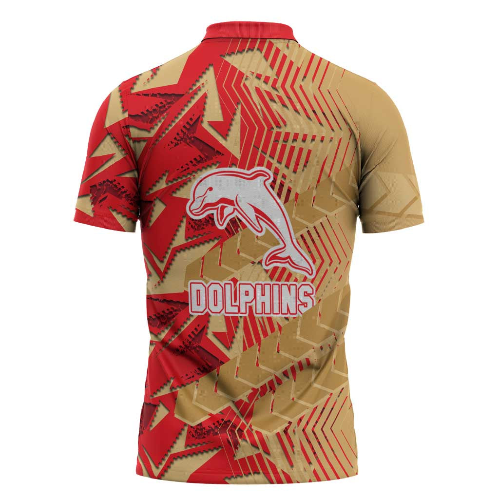 Dolphins Rugby Zipper Polo Shirt Fierce Mascot Geometric Tribal Art