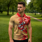 Dolphins Rugby Zipper Polo Shirt Fierce Mascot Geometric Tribal Art