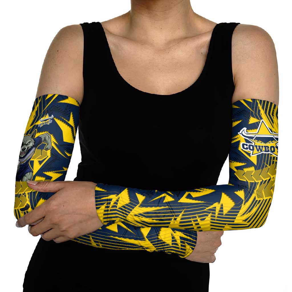North Queensland Cowboys Rugby Arm Sleeves Fierce Mascot Geometric Tribal Art