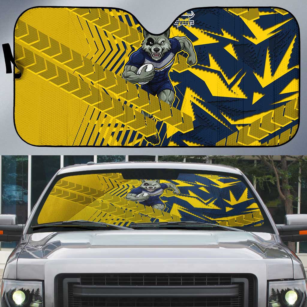 North Queensland Cowboys Rugby Auto Sun Shade Fierce Mascot Geometric Tribal Art