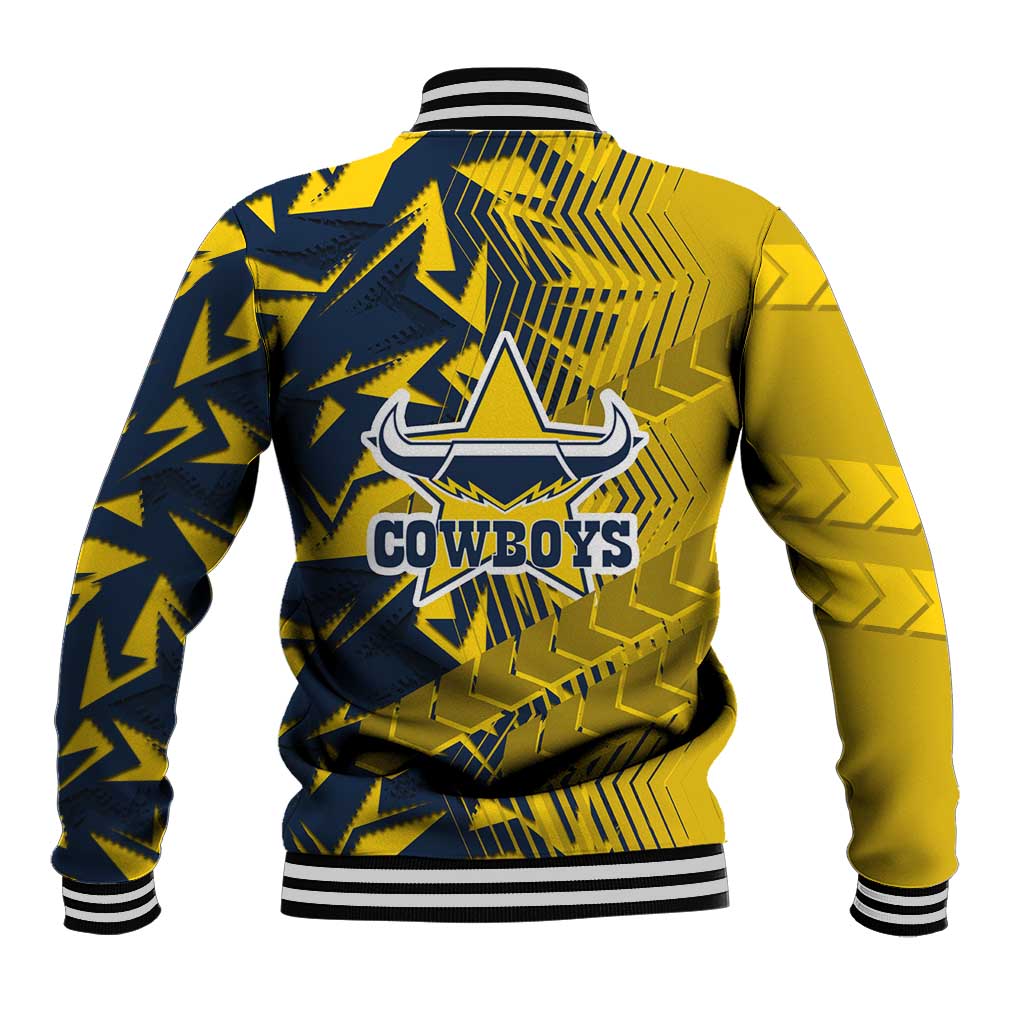 North Queensland Cowboys Rugby Baseball Jacket Fierce Mascot Geometric Tribal Art