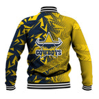 North Queensland Cowboys Rugby Baseball Jacket Fierce Mascot Geometric Tribal Art