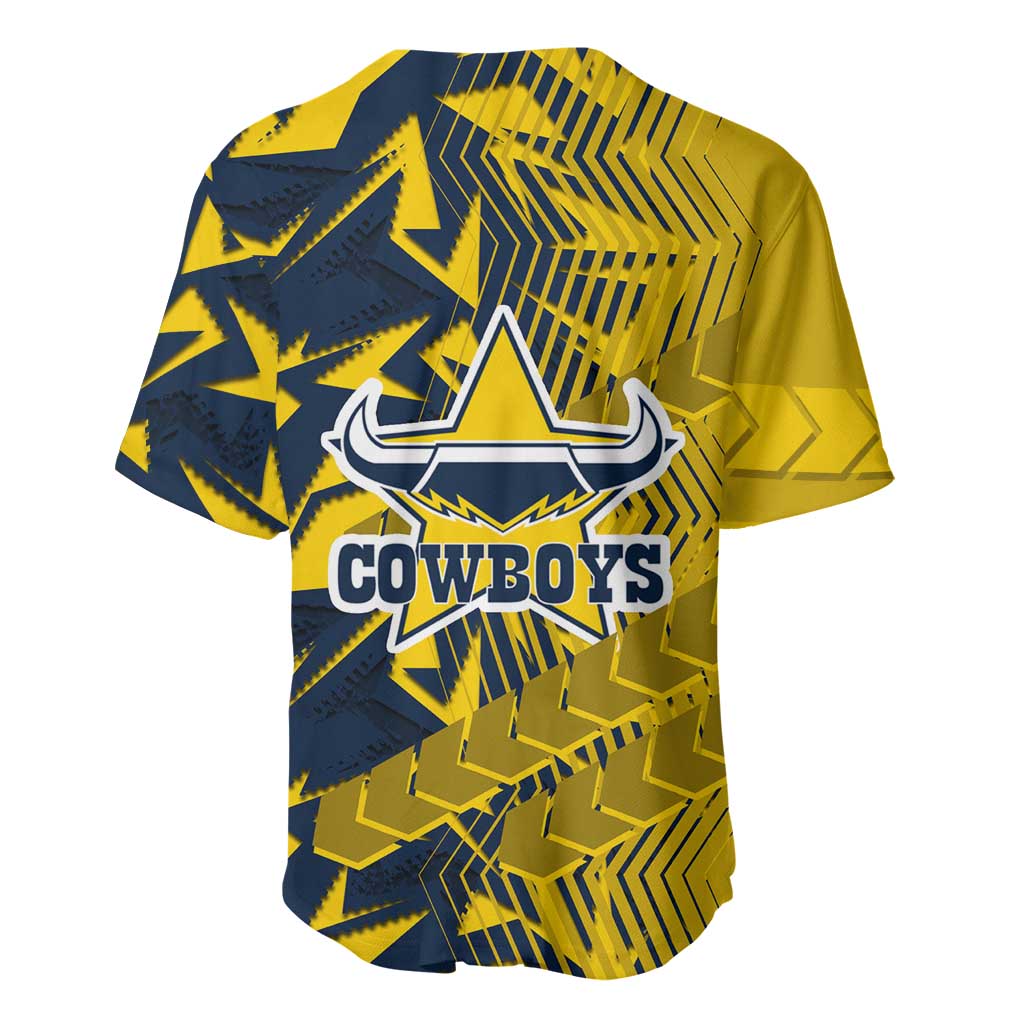 North Queensland Cowboys Rugby Baseball Jersey Fierce Mascot Geometric Tribal Art