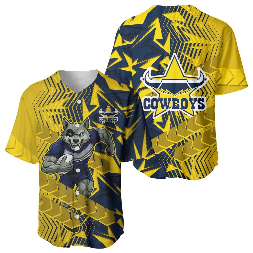 North Queensland Cowboys Rugby Baseball Jersey Fierce Mascot Geometric Tribal Art