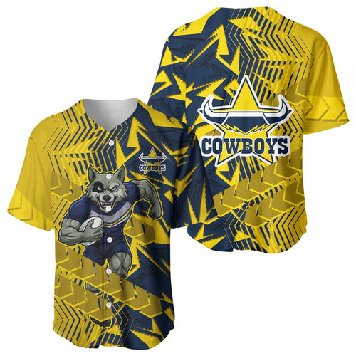 North Queensland Cowboys Rugby Baseball Jersey Fierce Mascot Geometric Tribal Art