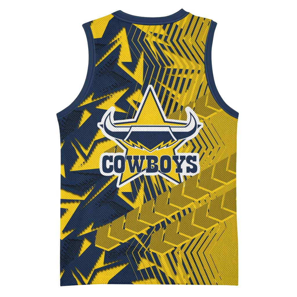 North Queensland Cowboys Rugby Basketball Jersey Fierce Mascot Geometric Tribal Art