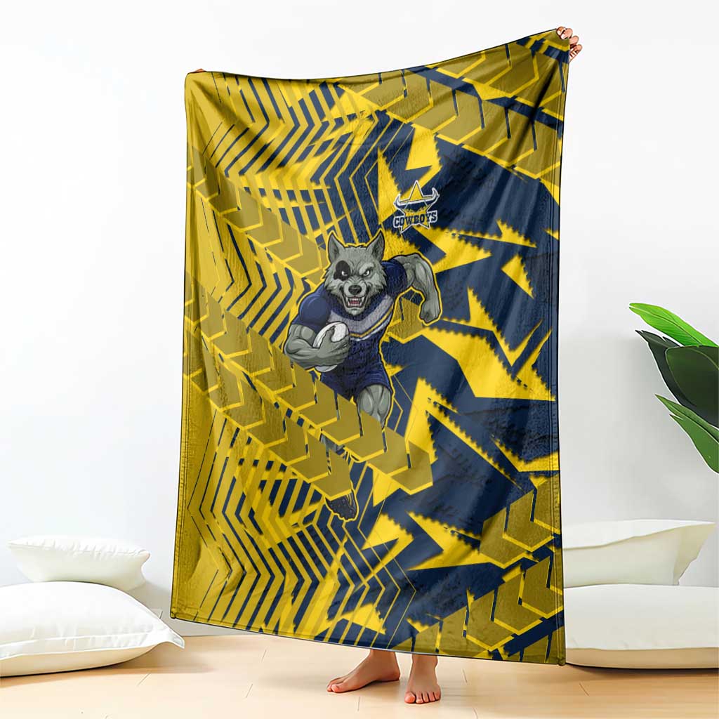 North Queensland Cowboys Rugby Blanket Fierce Mascot Geometric Tribal Art