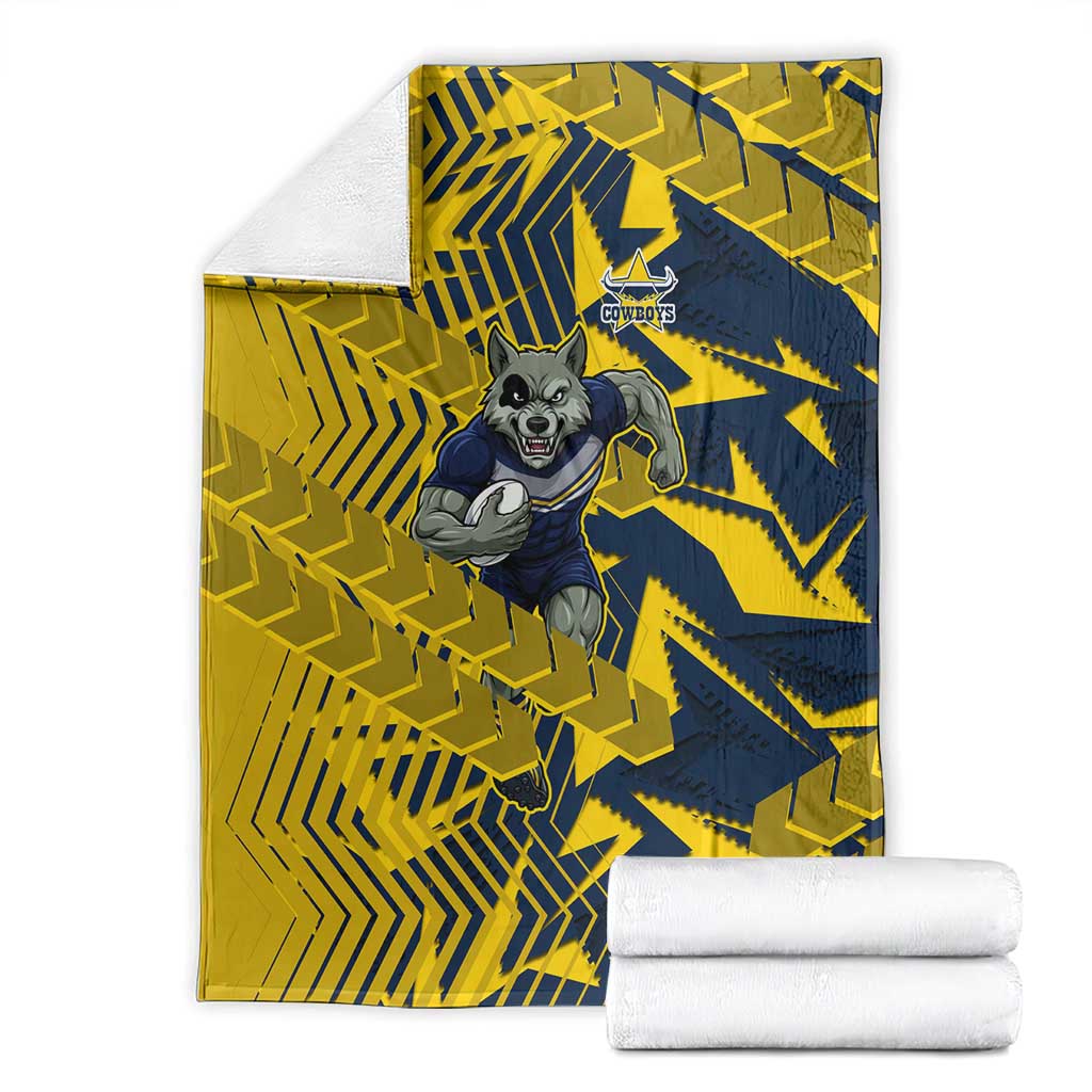 North Queensland Cowboys Rugby Blanket Fierce Mascot Geometric Tribal Art