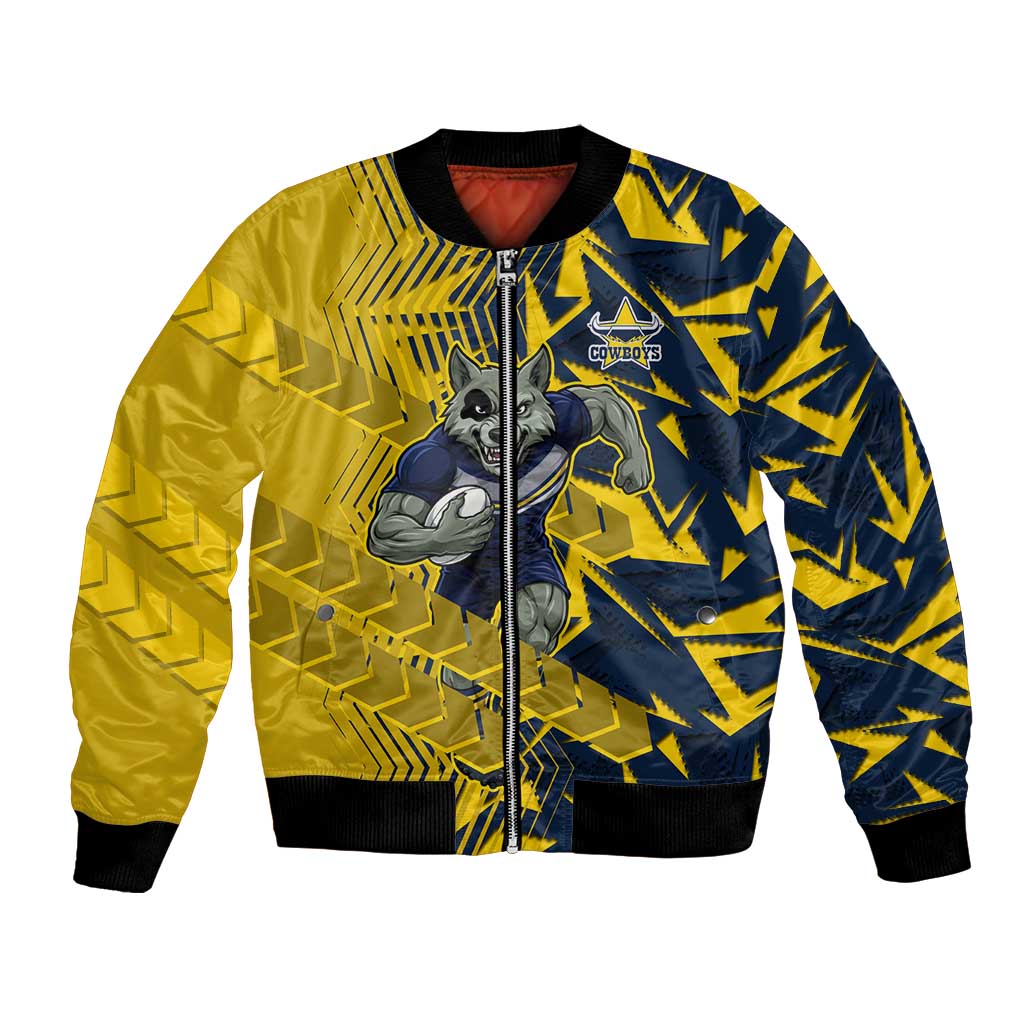 North Queensland Cowboys Rugby Bomber Jacket Fierce Mascot Geometric Tribal Art
