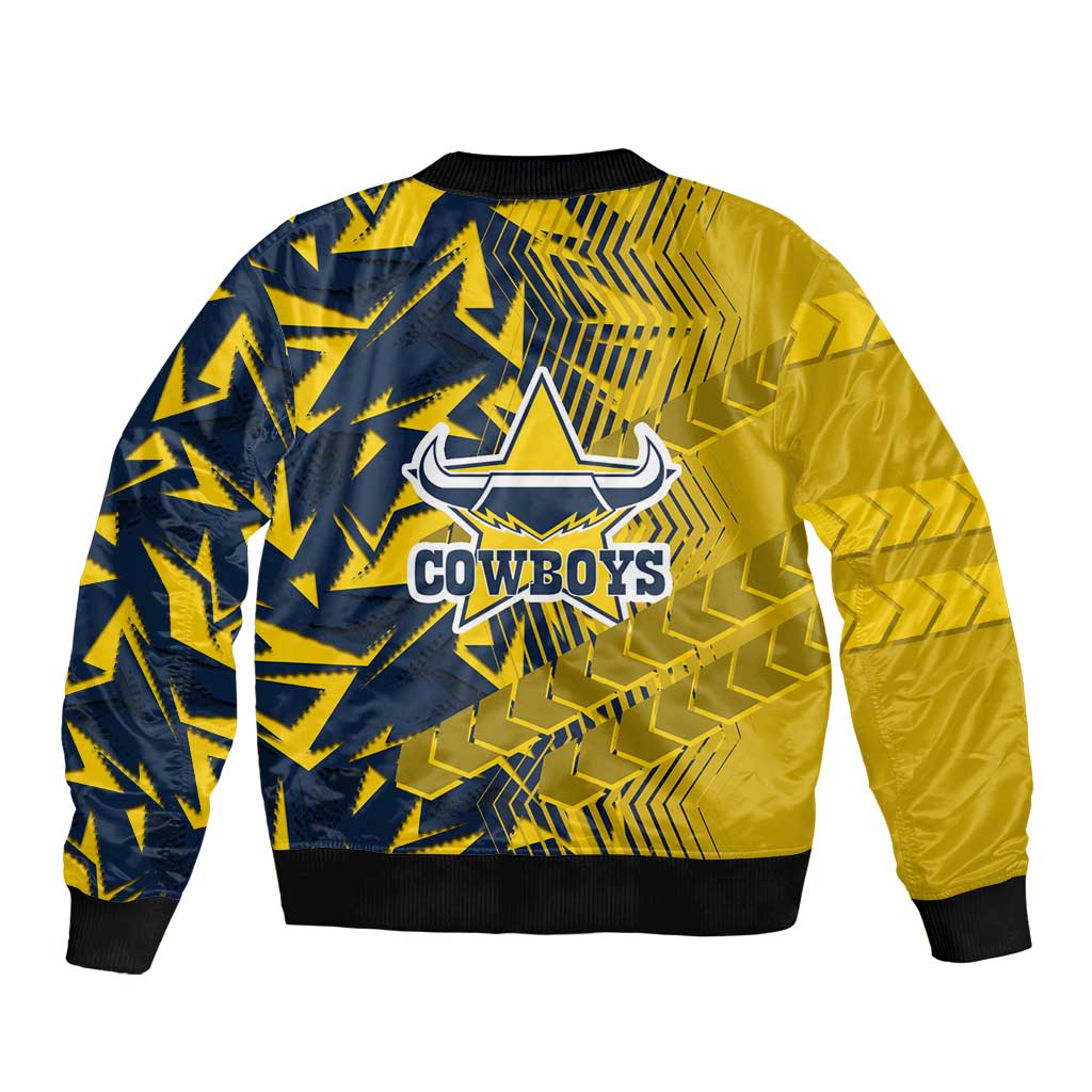 North Queensland Cowboys Rugby Bomber Jacket Fierce Mascot Geometric Tribal Art