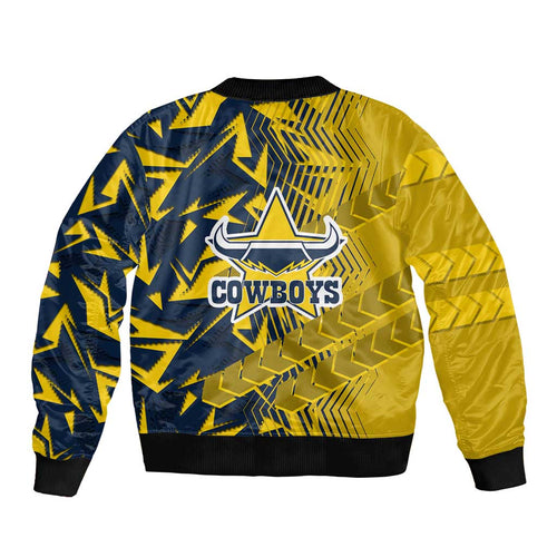 North Queensland Cowboys Rugby Bomber Jacket Fierce Mascot Geometric Tribal Art