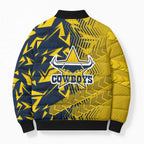 North Queensland Cowboys Rugby Bomber Puffer Jacket Fierce Mascot Geometric Tribal Art