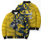 North Queensland Cowboys Rugby Bomber Puffer Jacket Fierce Mascot Geometric Tribal Art