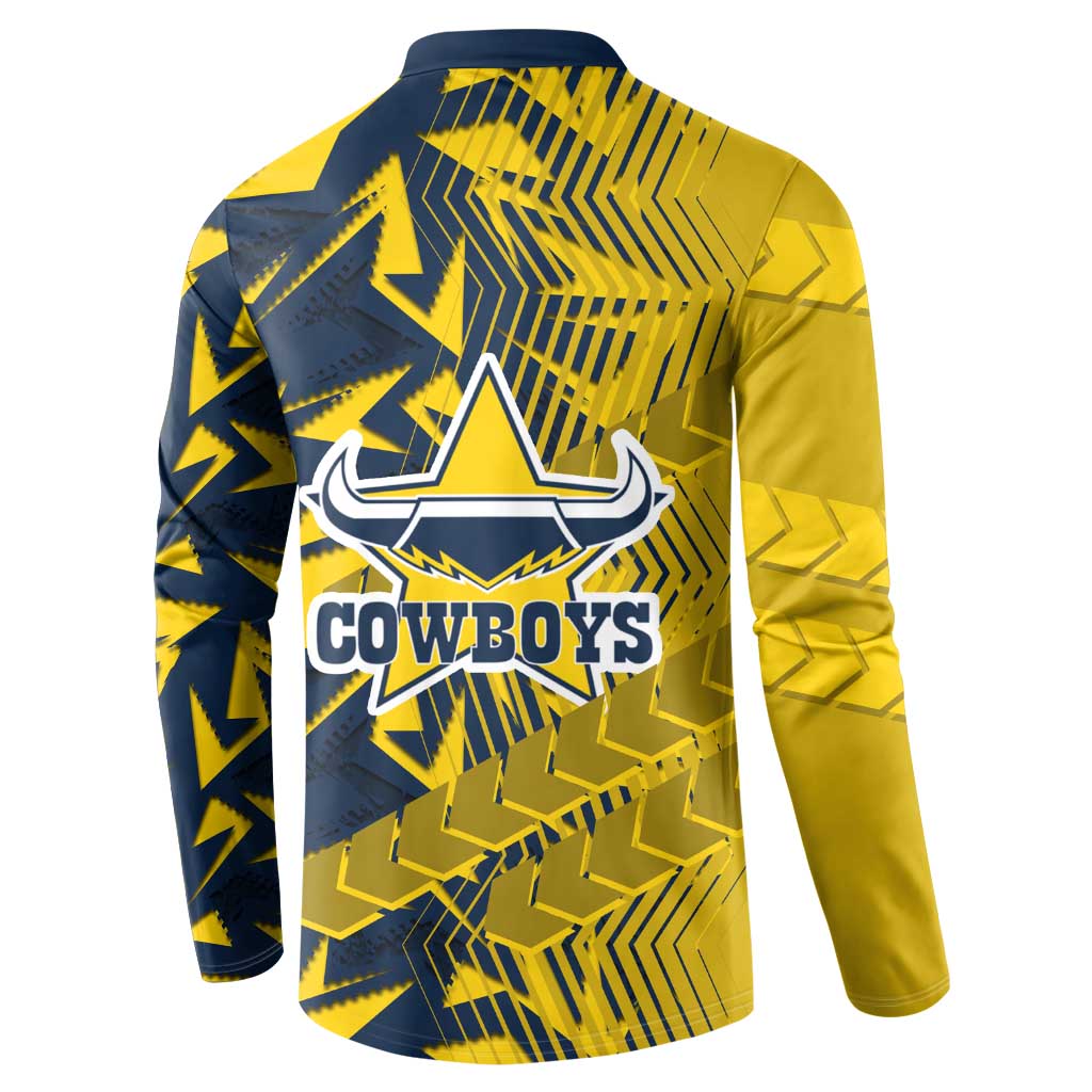 North Queensland Cowboys Rugby Button Sweatshirt Fierce Mascot Geometric Tribal Art