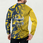 North Queensland Cowboys Rugby Button Sweatshirt Fierce Mascot Geometric Tribal Art