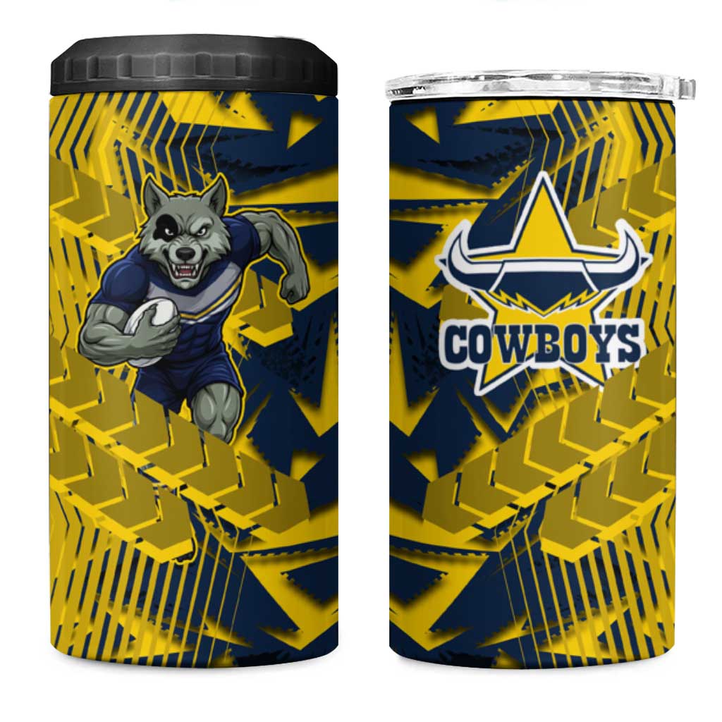 North Queensland Cowboys Rugby 4 in 1 Can Cooler Tumbler Fierce Mascot Geometric Tribal Art