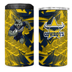 North Queensland Cowboys Rugby 4 in 1 Can Cooler Tumbler Fierce Mascot Geometric Tribal Art