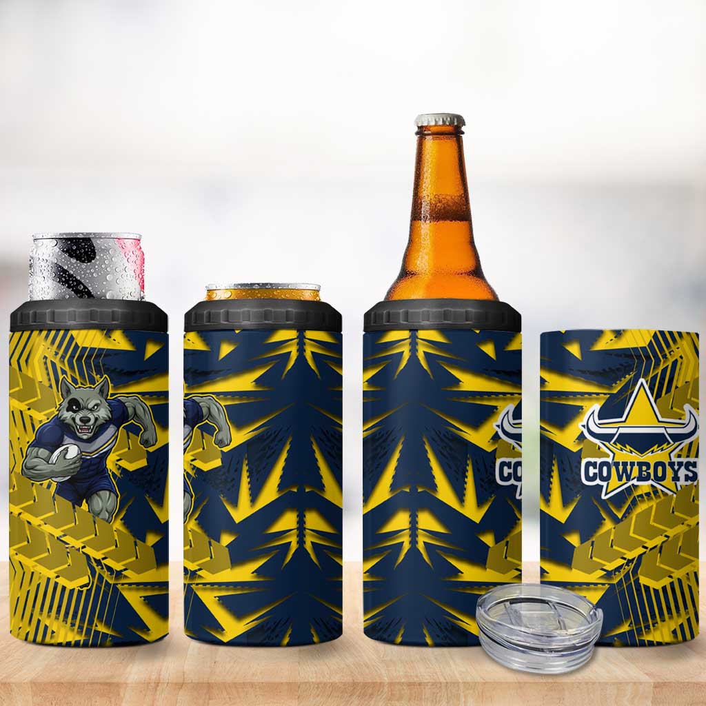 North Queensland Cowboys Rugby 4 in 1 Can Cooler Tumbler Fierce Mascot Geometric Tribal Art