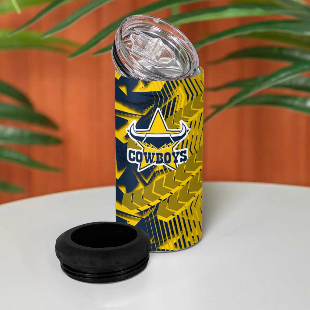 North Queensland Cowboys Rugby 4 in 1 Can Cooler Tumbler Fierce Mascot Geometric Tribal Art