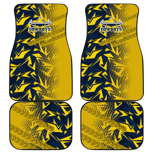 North Queensland Cowboys Rugby Car Mats Fierce Mascot Geometric Tribal Art