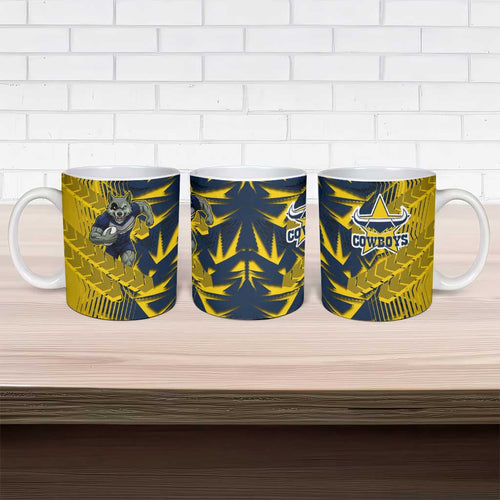 North Queensland Cowboys Rugby Ceramic Mug Fierce Mascot Geometric Tribal Art