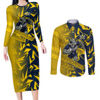 North Queensland Cowboys Rugby Couples Matching Long Sleeve Bodycon Dress and Long Sleeve Button Shirt Fierce Mascot Geometric Tribal Art