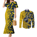 North Queensland Cowboys Rugby Couples Matching Mermaid Dress and Long Sleeve Button Shirt Fierce Mascot Geometric Tribal Art
