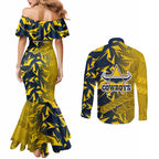 North Queensland Cowboys Rugby Couples Matching Mermaid Dress and Long Sleeve Button Shirt Fierce Mascot Geometric Tribal Art