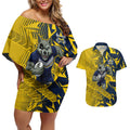 North Queensland Cowboys Rugby Couples Matching Off Shoulder Short Dress and Hawaiian Shirt Fierce Mascot Geometric Tribal Art