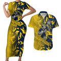 North Queensland Cowboys Rugby Couples Matching Short Sleeve Bodycon Dress and Hawaiian Shirt Fierce Mascot Geometric Tribal Art
