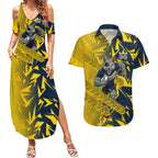 North Queensland Cowboys Rugby Couples Matching Summer Maxi Dress and Hawaiian Shirt Fierce Mascot Geometric Tribal Art