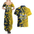North Queensland Cowboys Rugby Couples Matching Summer Maxi Dress and Hawaiian Shirt Fierce Mascot Geometric Tribal Art
