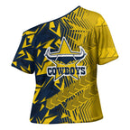 North Queensland Cowboys Rugby Cross Shoulder Shirt Fierce Mascot Geometric Tribal Art