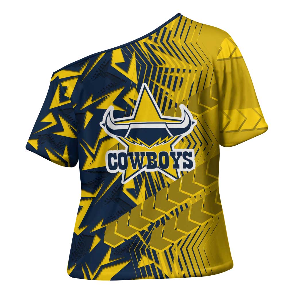 North Queensland Cowboys Rugby Cross Shoulder Shirt Fierce Mascot Geometric Tribal Art
