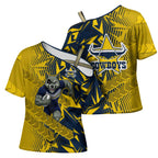 North Queensland Cowboys Rugby Cross Shoulder Shirt Fierce Mascot Geometric Tribal Art