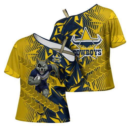 North Queensland Cowboys Rugby Cross Shoulder Shirt Fierce Mascot Geometric Tribal Art