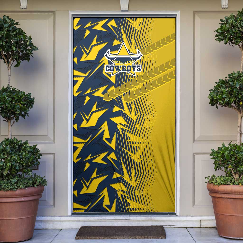 North Queensland Cowboys Rugby Door Cover Fierce Mascot Geometric Tribal Art