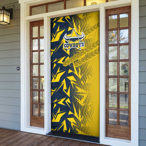 North Queensland Cowboys Rugby Door Cover Fierce Mascot Geometric Tribal Art