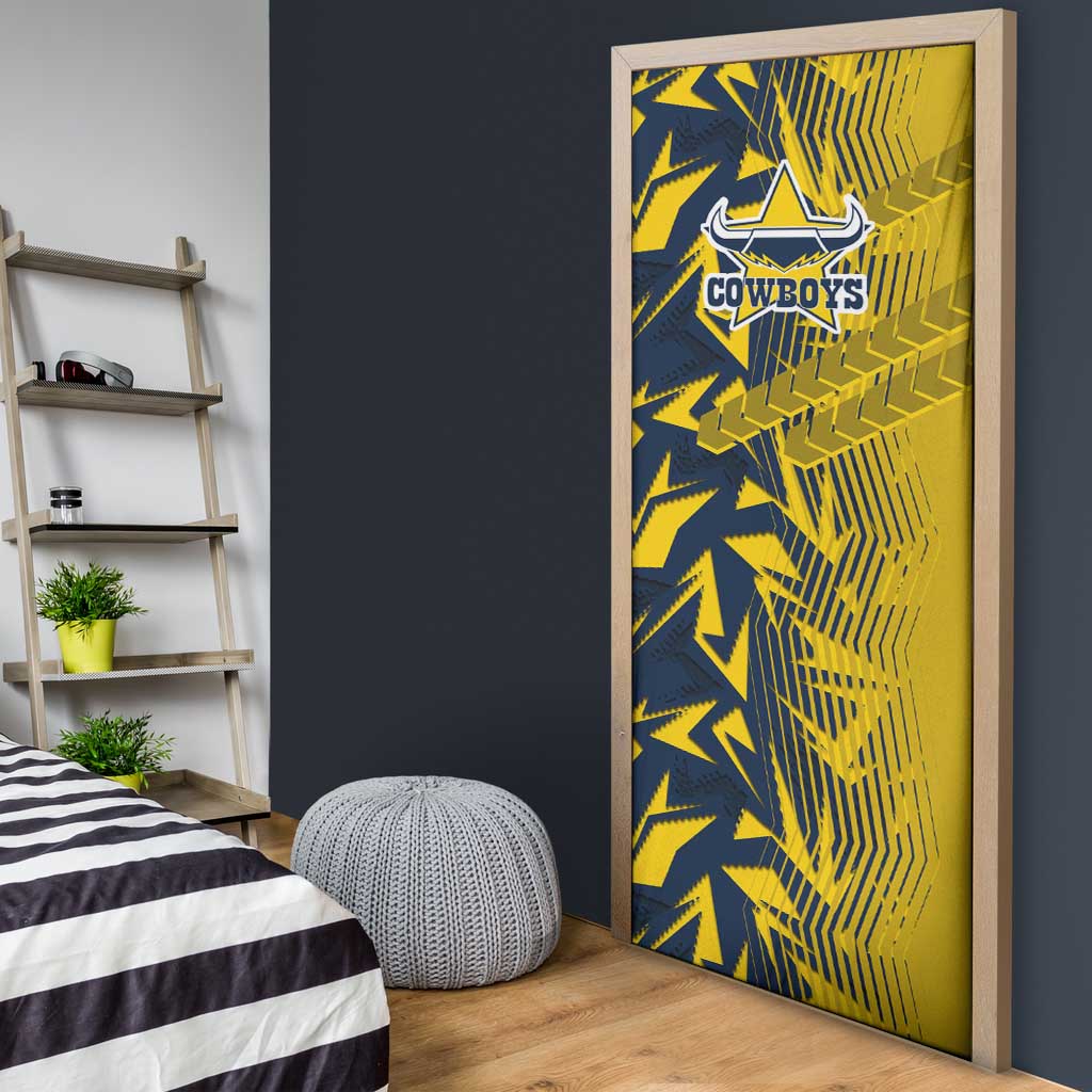 North Queensland Cowboys Rugby Door Cover Fierce Mascot Geometric Tribal Art