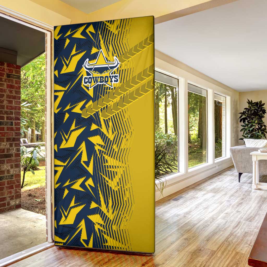 North Queensland Cowboys Rugby Door Cover Fierce Mascot Geometric Tribal Art