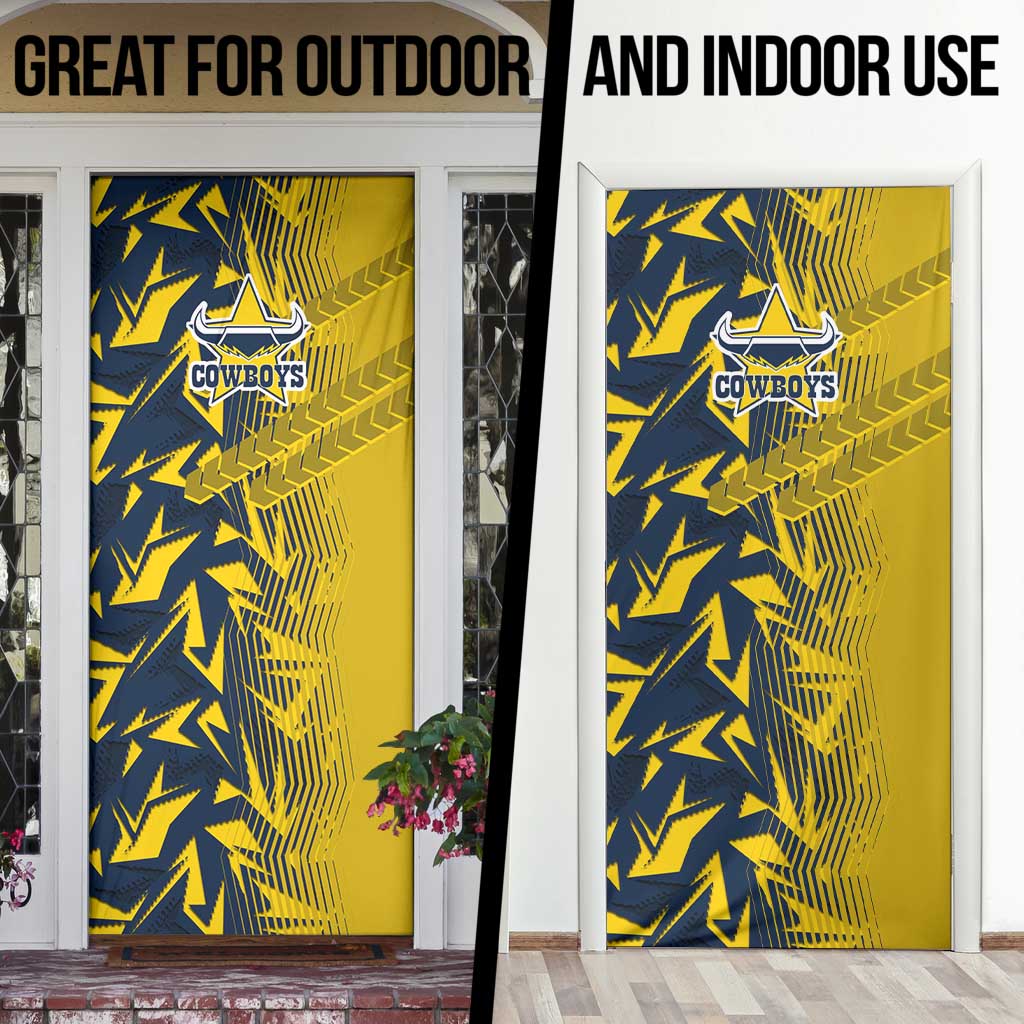North Queensland Cowboys Rugby Door Cover Fierce Mascot Geometric Tribal Art