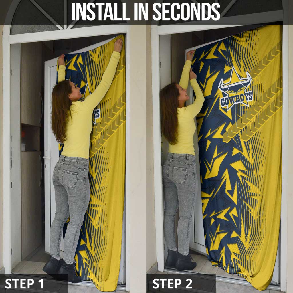 North Queensland Cowboys Rugby Door Cover Fierce Mascot Geometric Tribal Art