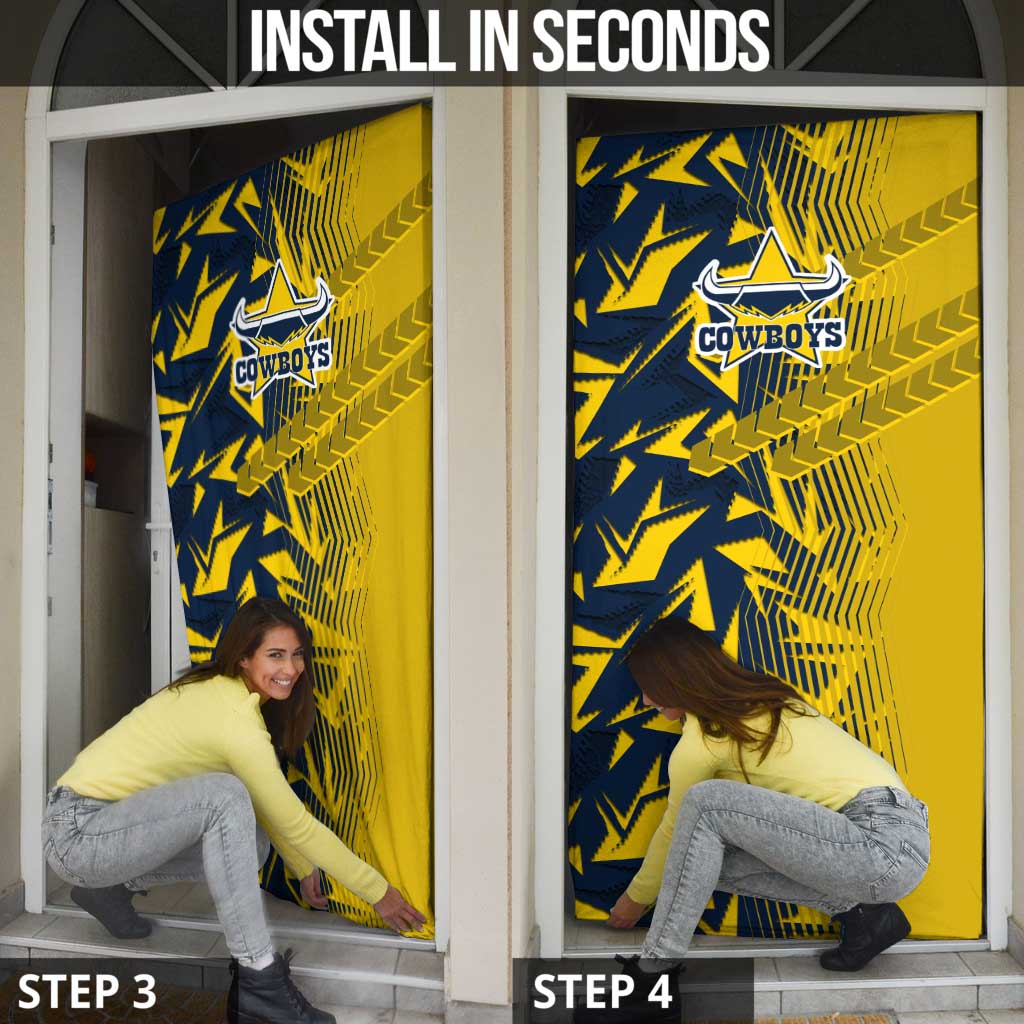 North Queensland Cowboys Rugby Door Cover Fierce Mascot Geometric Tribal Art