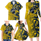 North Queensland Cowboys Rugby Family Matching Long Sleeve Bodycon Dress and Hawaiian Shirt Fierce Mascot Geometric Tribal Art