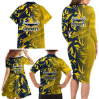 North Queensland Cowboys Rugby Family Matching Long Sleeve Bodycon Dress and Hawaiian Shirt Fierce Mascot Geometric Tribal Art