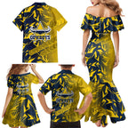 North Queensland Cowboys Rugby Family Matching Mermaid Dress and Hawaiian Shirt Fierce Mascot Geometric Tribal Art