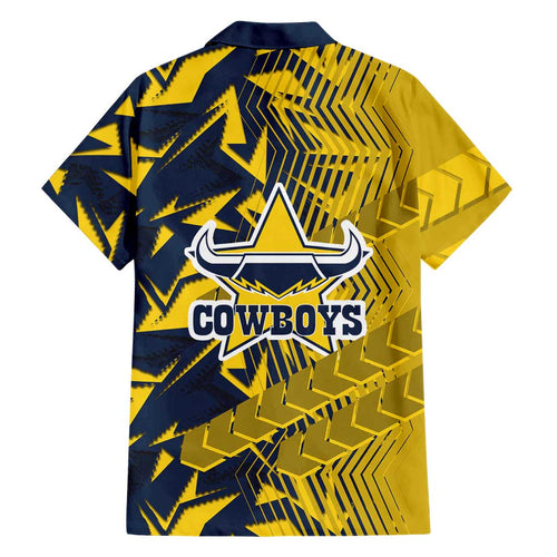 North Queensland Cowboys Rugby Family Matching Mermaid Dress and Hawaiian Shirt Fierce Mascot Geometric Tribal Art