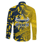 North Queensland Cowboys Rugby Family Matching Mermaid Dress and Hawaiian Shirt Fierce Mascot Geometric Tribal Art